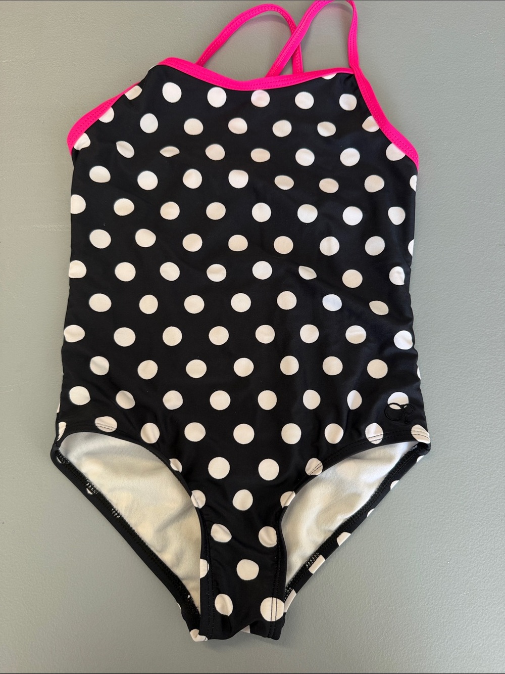 OP Black and White Polka Dot One-Piece Swimsuit with Hot Pink Trim